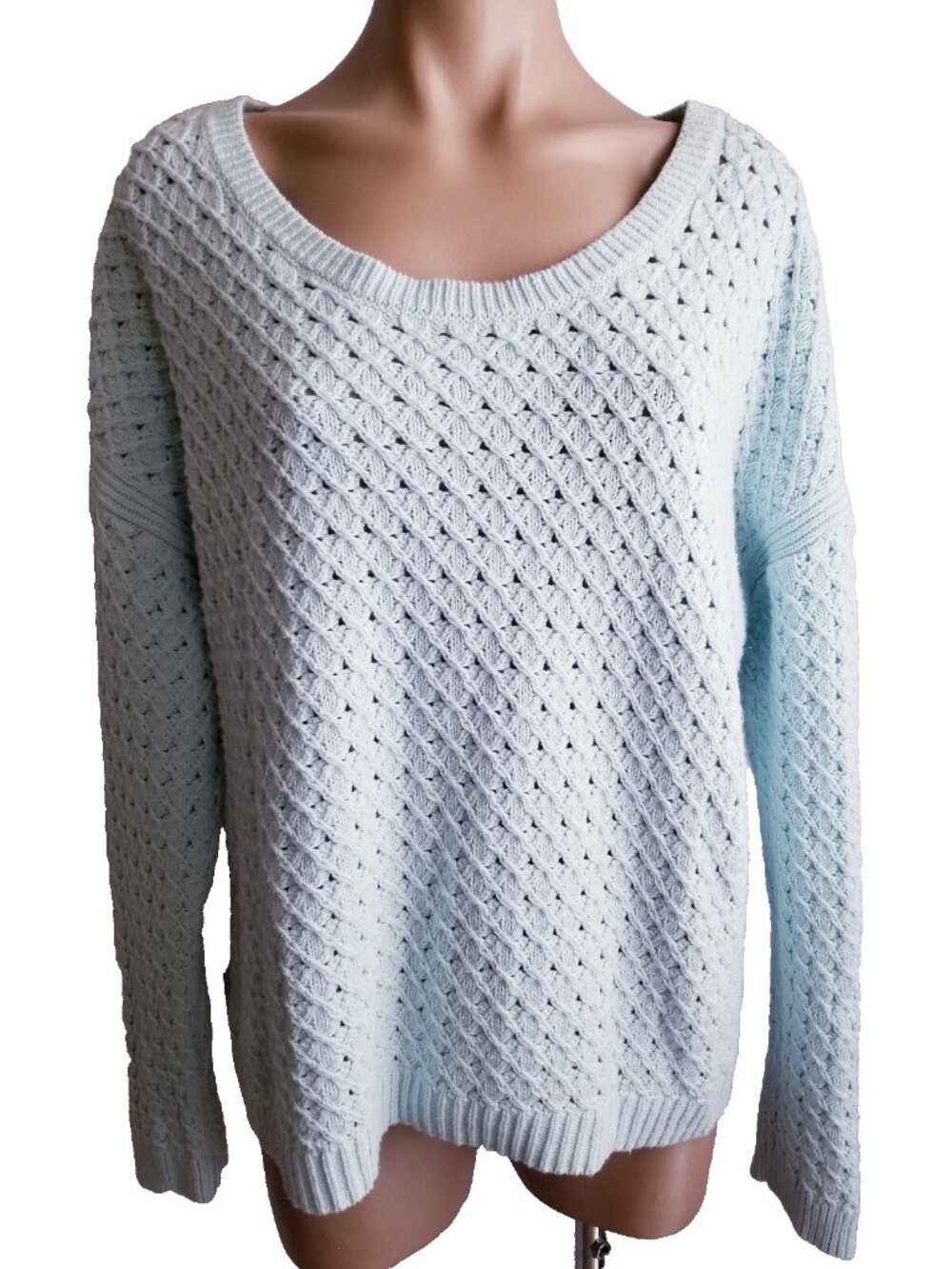 Mint Blue Cozy Old Navy Women's Boat Neck Open Knit Sweater Size XL